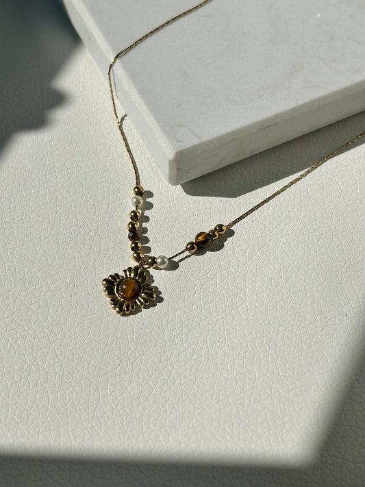 Bohemian Flower Kette - Tigerauge