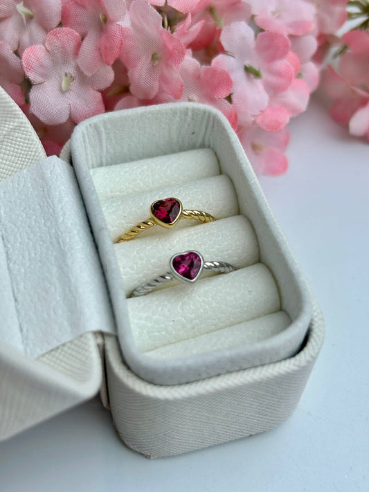 Granat Ring - 925 Silber - Herzchen