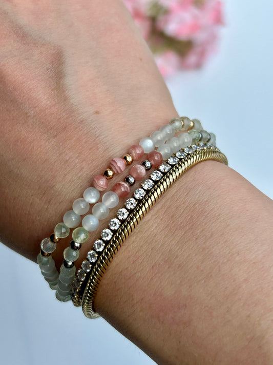 Rodochrosit - Grüner Mondstein Armband - Handmade Summer Kollektion