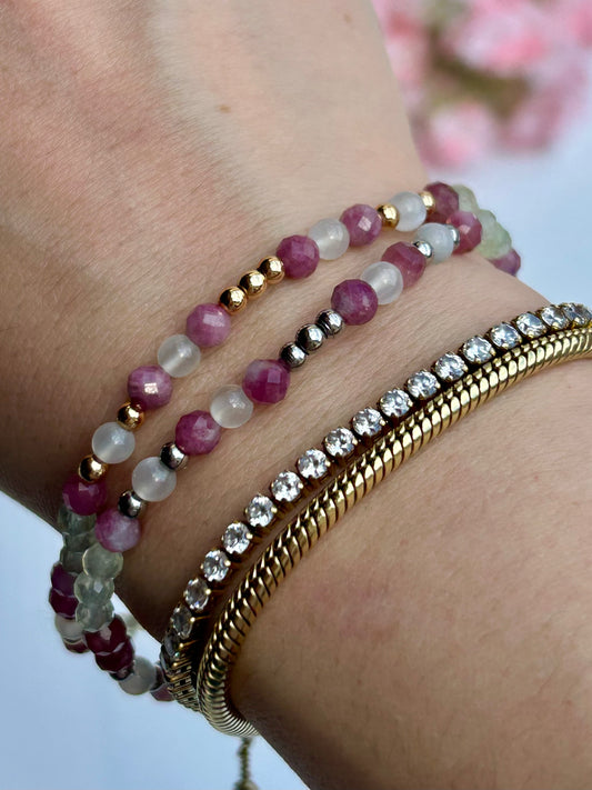 Phrenit - Pinker Turmalin - Grüner Mondstein Armband - Handmade Summer Kollektion