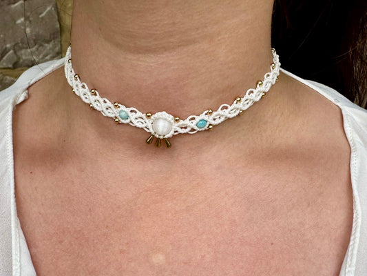 Choker - Larimar & Selenit  - Handmade Summer Collection